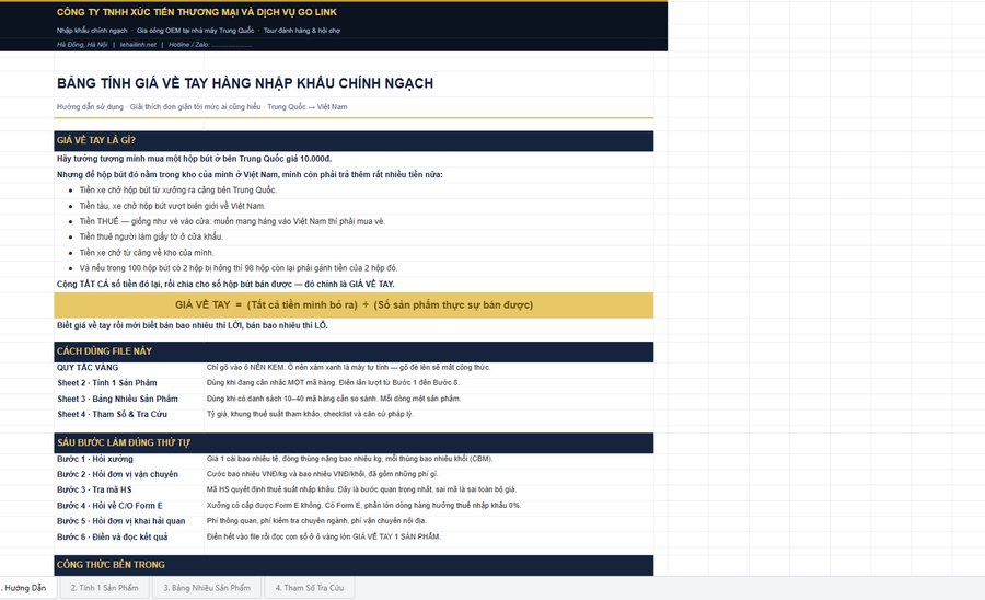 File Excel tính giá sản phẩm về tay